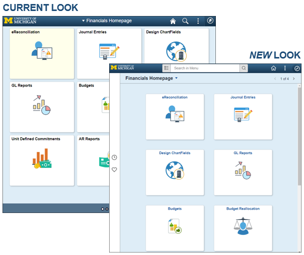 Screenshot of old versus new pages in M-Pathways Financials