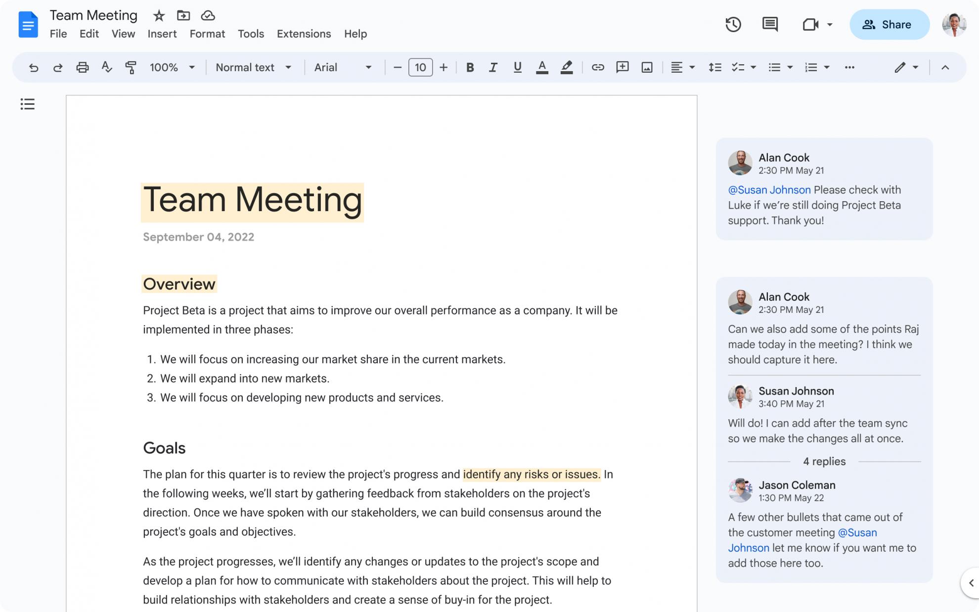 View of the new interface in Google Docs