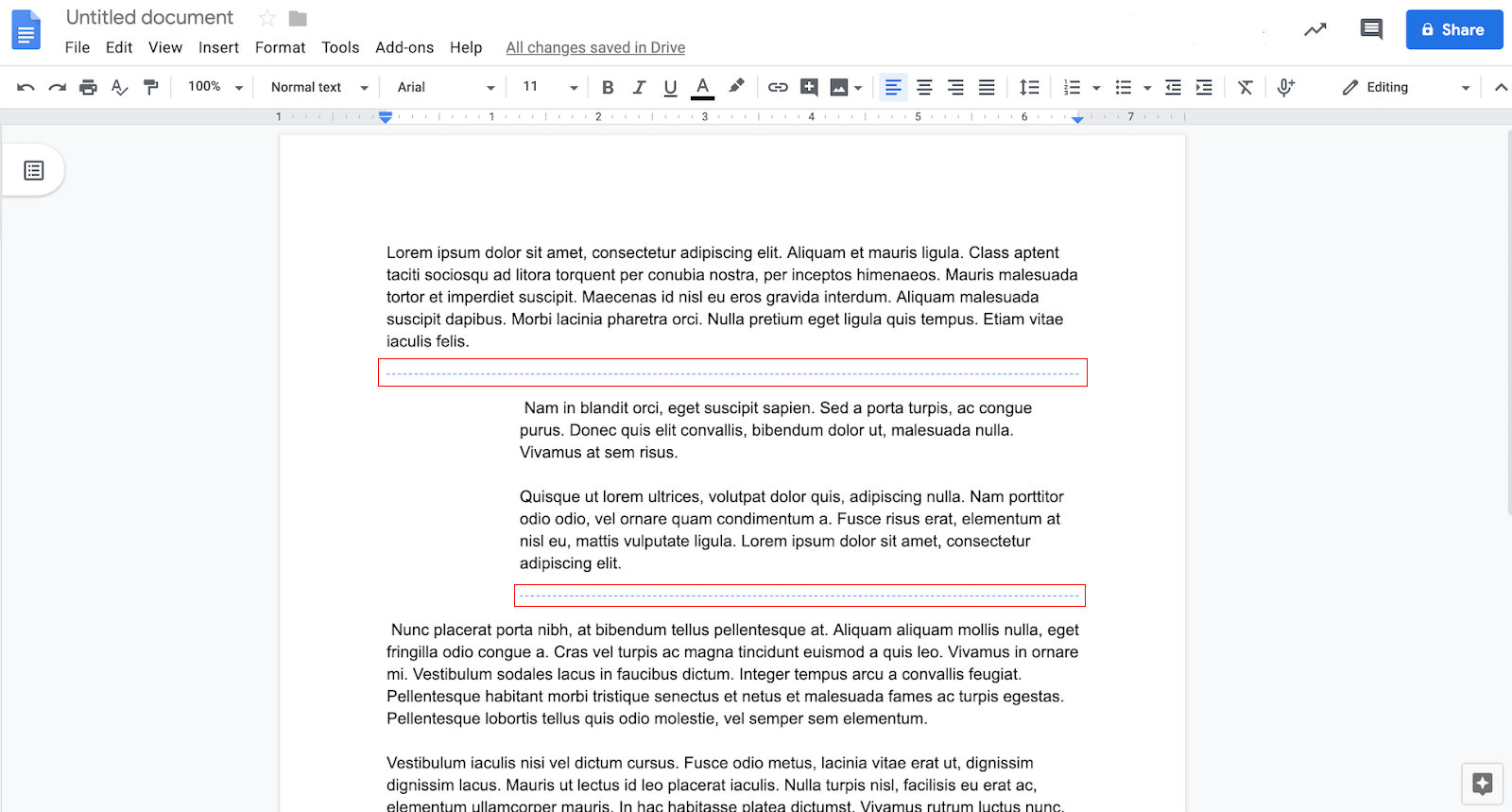 Screenshot of what the new section breaks look like in Google docs