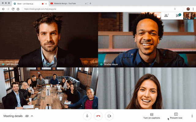 GIF showing how to share a Chrome tab in Google Meet