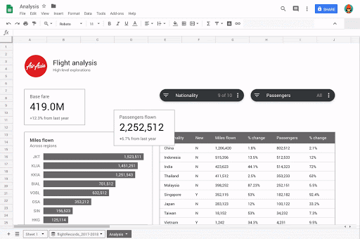 GIF of new Google Sheets features