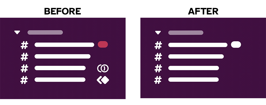 Before and after of the new Slack sidebar design