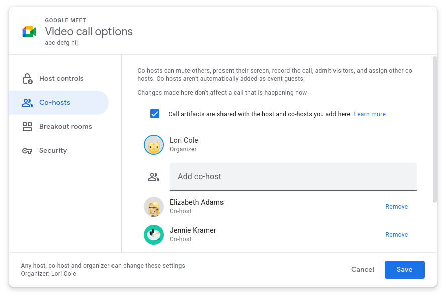 Google Meet video call options menu