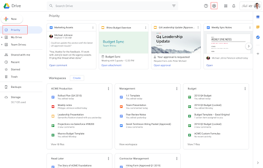 google drive priority page screenshot