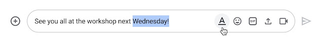 Google Chat text field, Wednesday is highlighted.