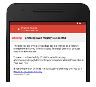 Cell phone screenshot with Gmail warning