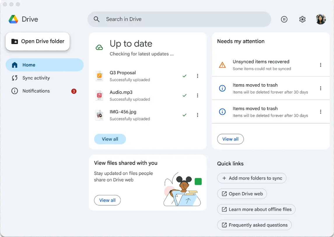 Updated Drive for desktop app interface