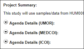 CAR Worskspace Project Summary section Agenda Details