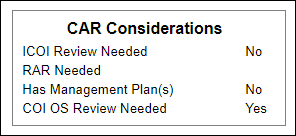 CAR workspace CAR Considerations box screenshot