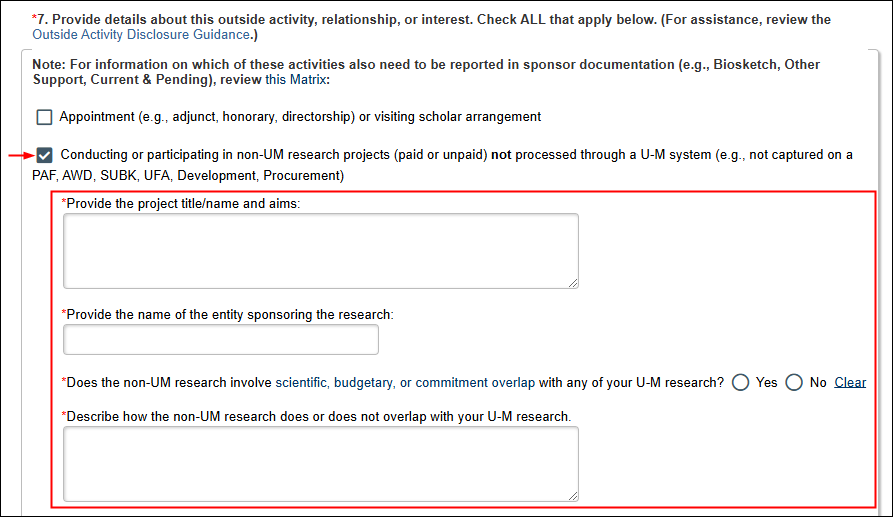 Disclosure Questions Form page in M-Inform