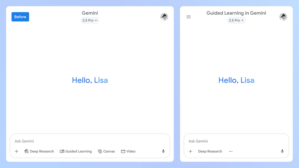 User walking through the new Guided Learning feature in the Gemini web app