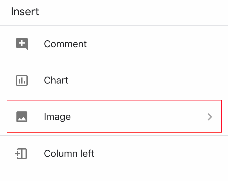 google sheets insert image - step two