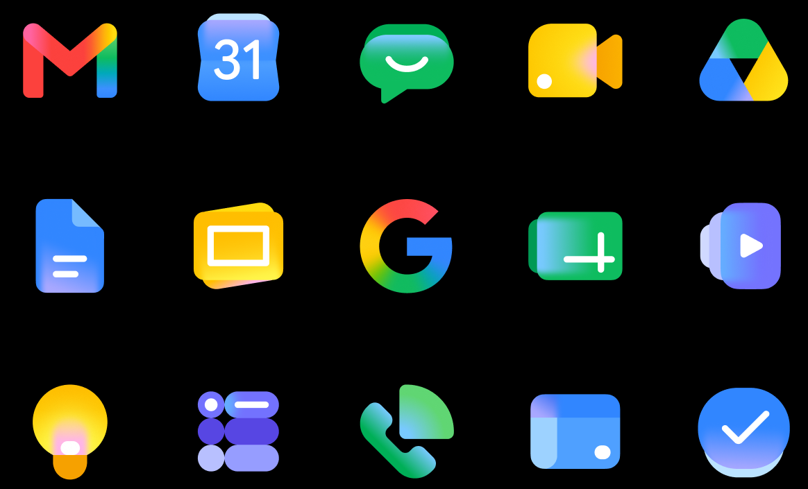 New Google Workspace app icons, displayed in three rows