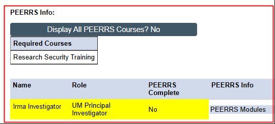 PEERRS Info section