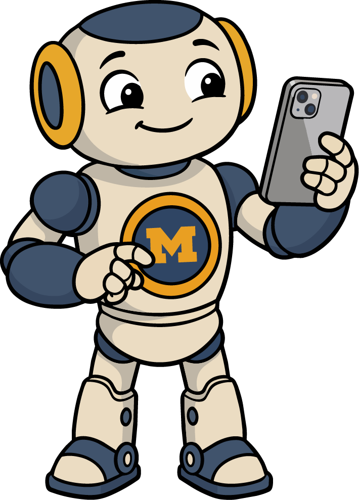 Robot looking at its phone