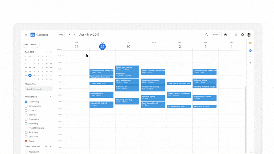 GIF of how the new Google Calendar features work, step-by-step.