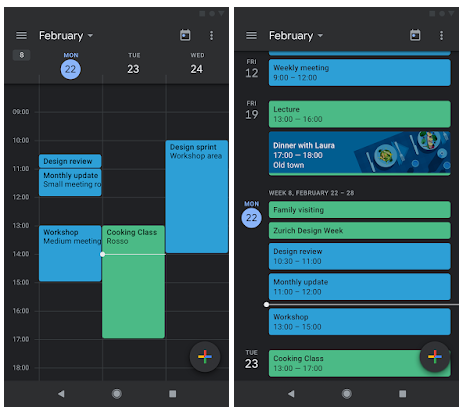 screenshot of new android dark mode for google calendar