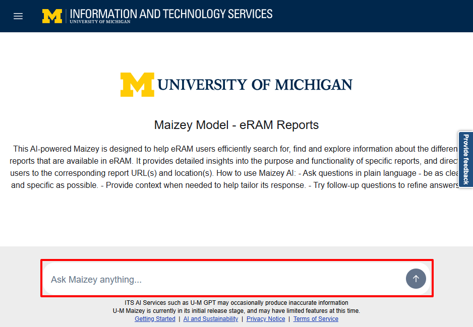 ITS Maizey for eRAM Reports