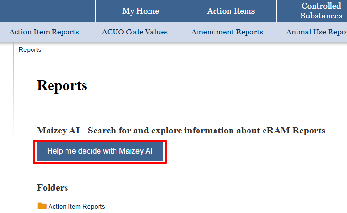 eRAM Reports tab