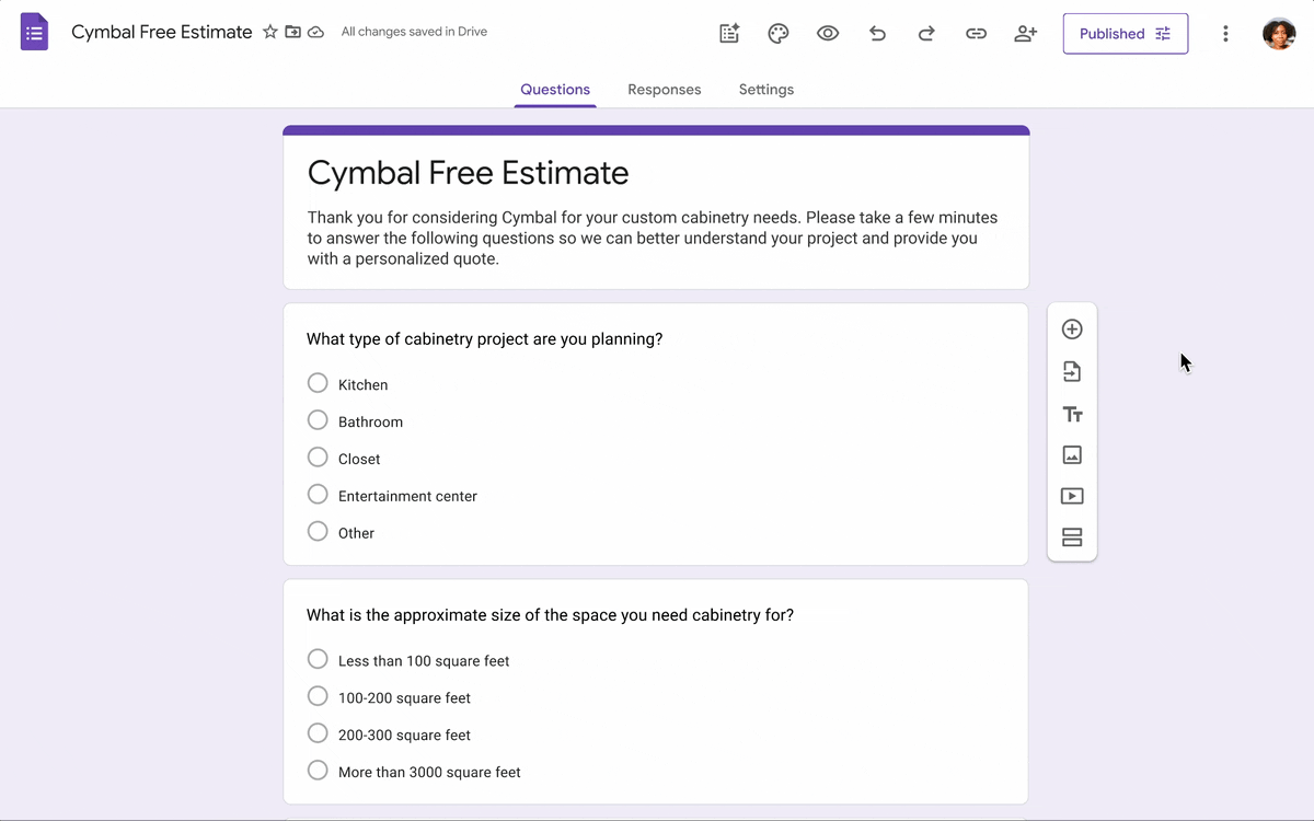 User opens a Google Form's published settings and sets the form to stop receiving new responses on a specific date