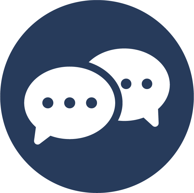  Circle icon with two superimposed word balloons, signifying conversation.