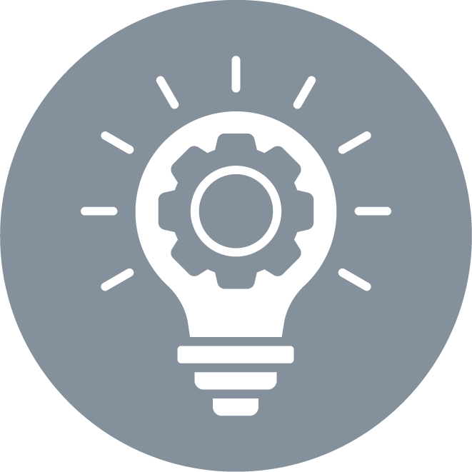  Circle icon of a gear inside a radiant lightbulb.