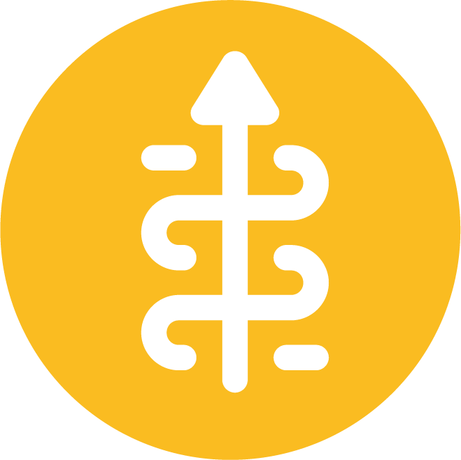  Circle icon of a straight arrow progressing through a coil.