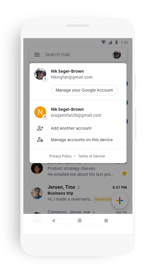 New Gmail for mobile manage accounts screengrab