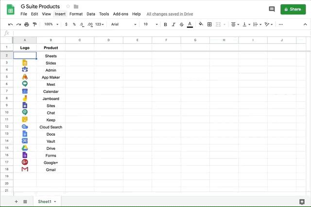 gif of Google Sheets steps to insert picture