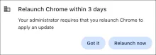 Example of Chrome pop-up notification informing user of an update 