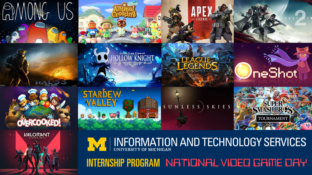 A collage of ITS interns' favorite video games for National Video Game Day