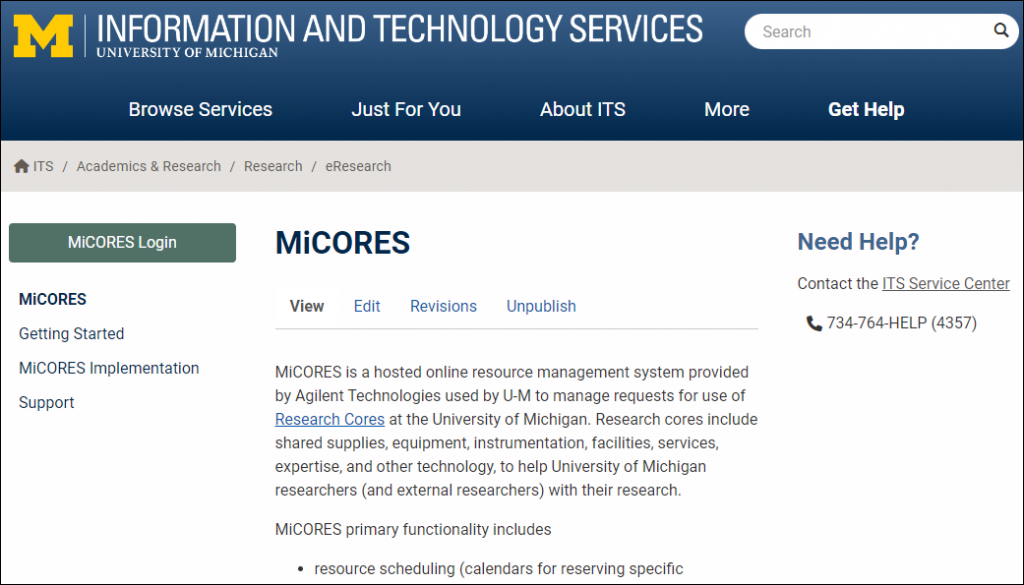 The ITS MiCORES home page