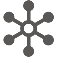 Six nodes arranged in a circle, with lines connecting to a central node