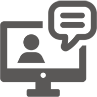 Monitor showing person speaking in word balloon
