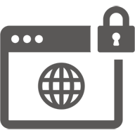 Browser with lock icon, displaying a globe
